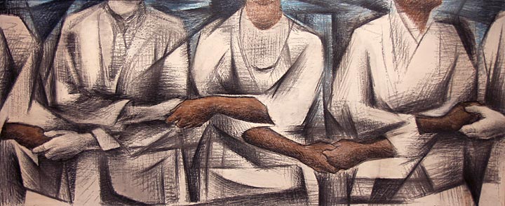 Artwork by Edward Biberman "Chains" - Edward Biberman. Mixed media. 1940. Study for a mural never created. On view at the Social And Public Art Resource Center (SPARC), located in Venice, California.
